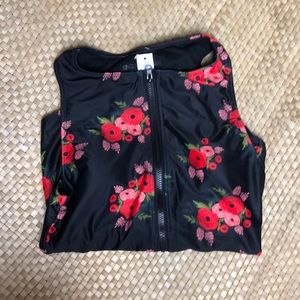 Black/Red Poppy Racer Front One-Piece Swimsuit